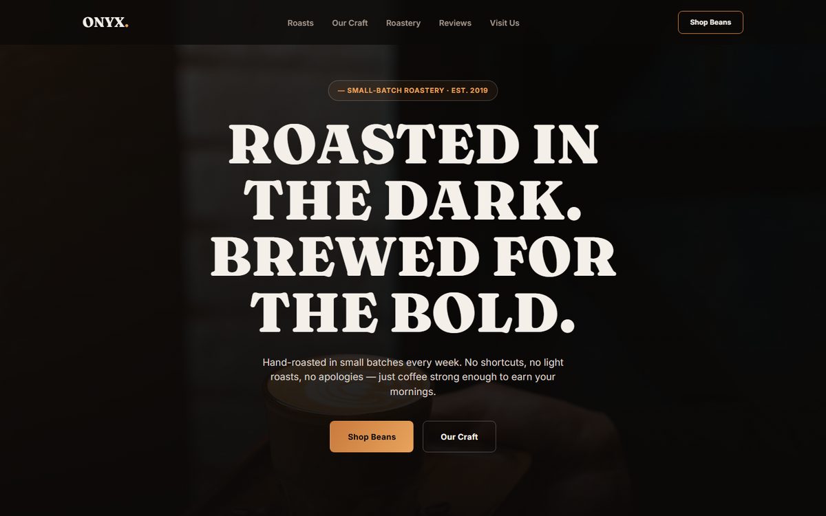 Скриншот сайта «Onyx Roasting Co.»